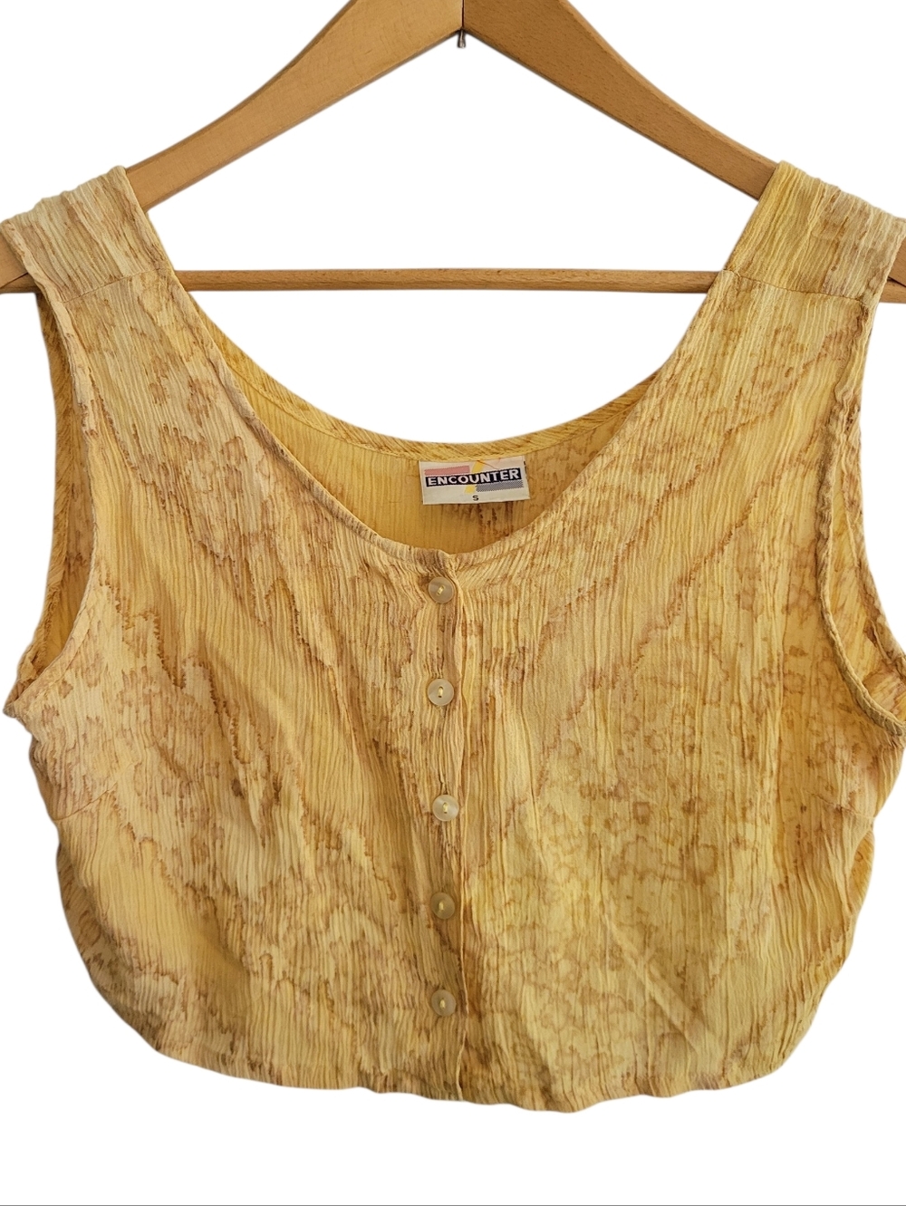 Vintage Encounter Crop Top With Buttons Womens Size Small Yellow Boho Hippie